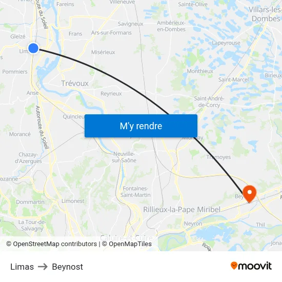 Limas to Beynost map