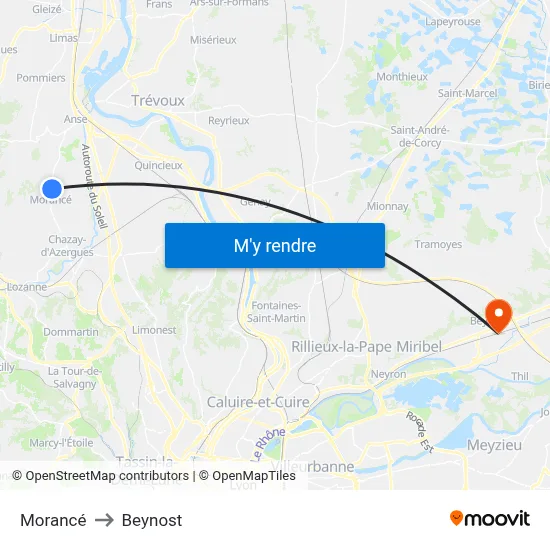 Morancé to Beynost map