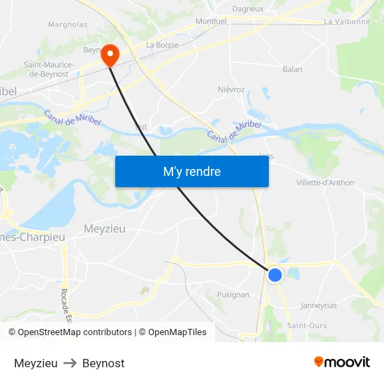 Meyzieu to Beynost map
