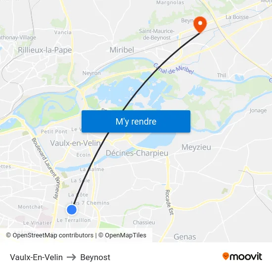 Vaulx-En-Velin to Beynost map