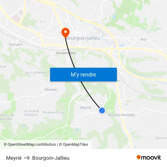 Meyrié to Bourgoin-Jallieu map