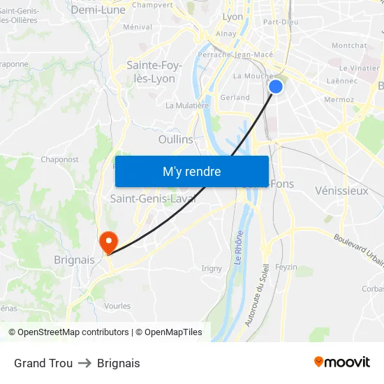 Grand Trou to Brignais map