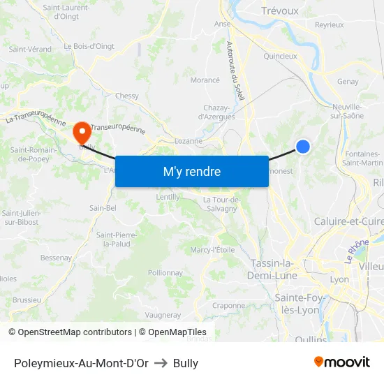 Poleymieux-Au-Mont-D'Or to Bully map