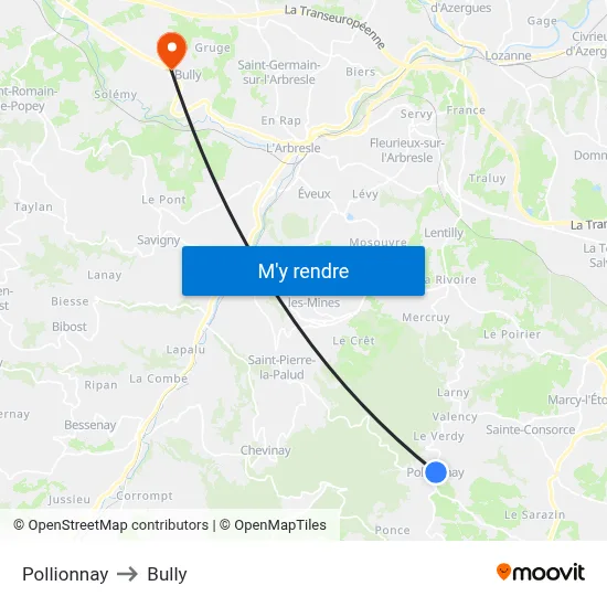 Pollionnay to Bully map
