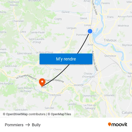 Pommiers to Bully map
