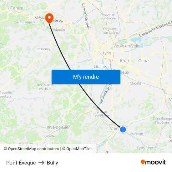 Pont-Évêque to Bully map