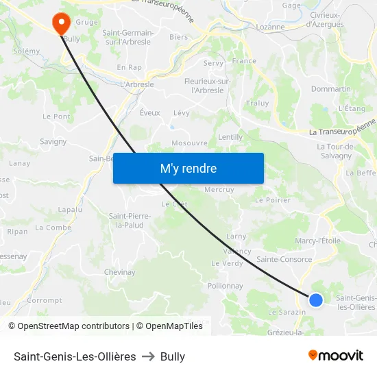 Saint-Genis-Les-Ollières to Bully map