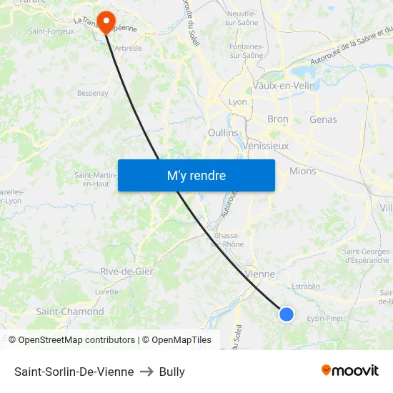 Saint-Sorlin-De-Vienne to Bully map