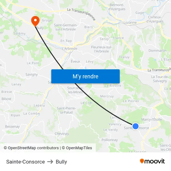 Sainte-Consorce to Bully map