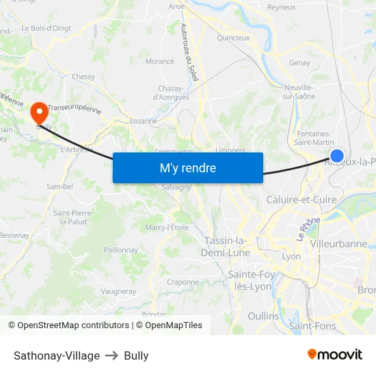 Sathonay-Village to Bully map