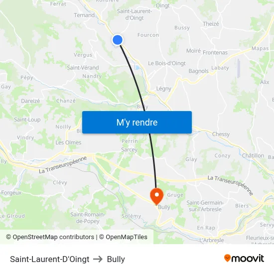 Saint-Laurent-D'Oingt to Bully map