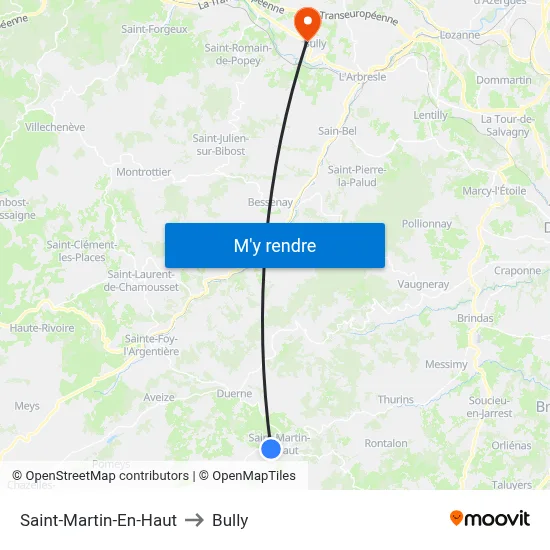 Saint-Martin-En-Haut to Bully map