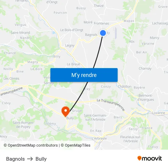 Bagnols to Bully map
