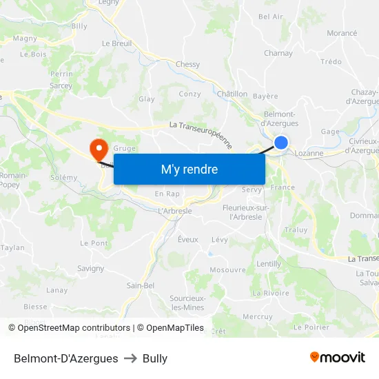 Belmont-D'Azergues to Bully map