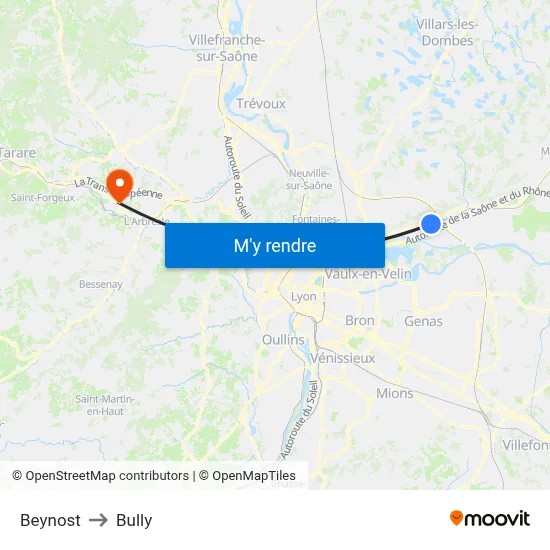 Beynost to Bully map