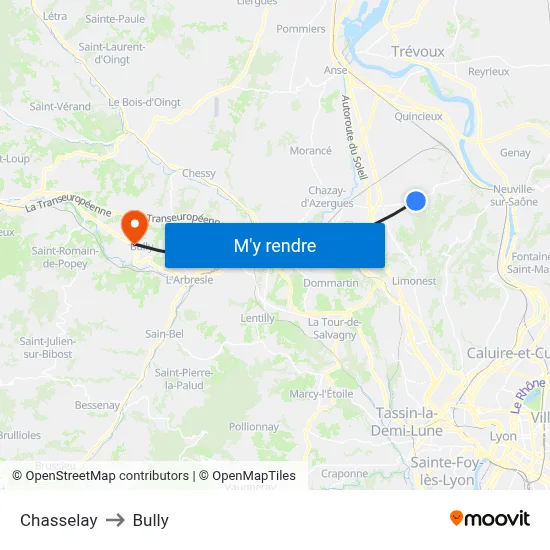Chasselay to Bully map
