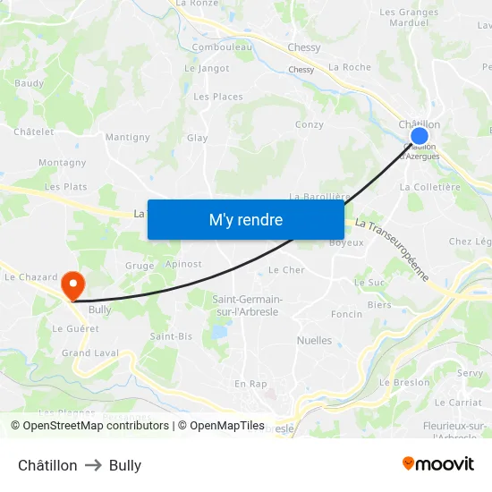 Châtillon to Bully map
