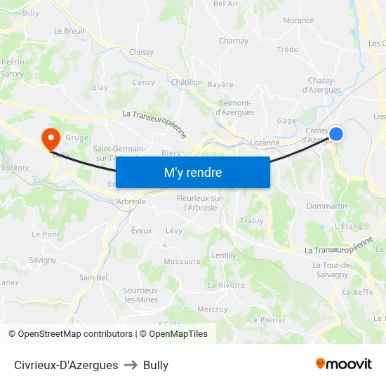 Civrieux-D'Azergues to Bully map