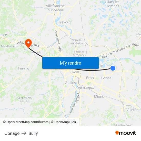 Jonage to Bully map