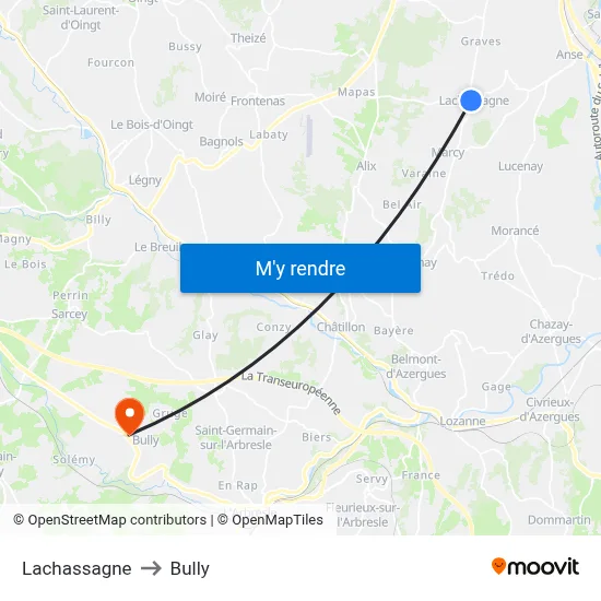 Lachassagne to Bully map