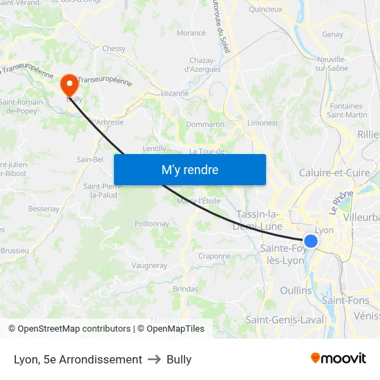 Lyon, 5e Arrondissement to Bully map