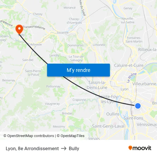 Lyon, 8e Arrondissement to Bully map