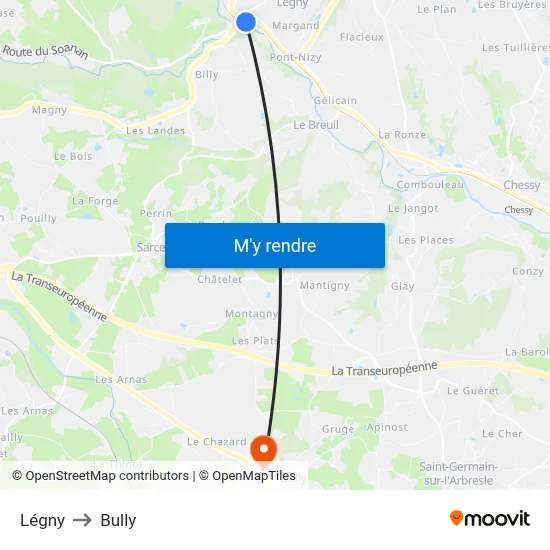 Légny to Bully map