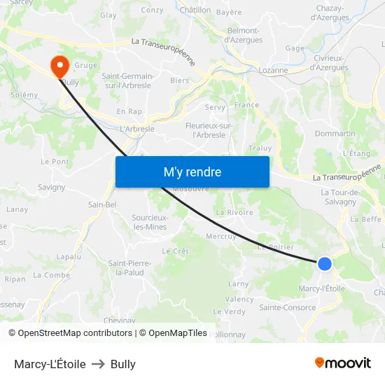 Marcy-L'Étoile to Bully map