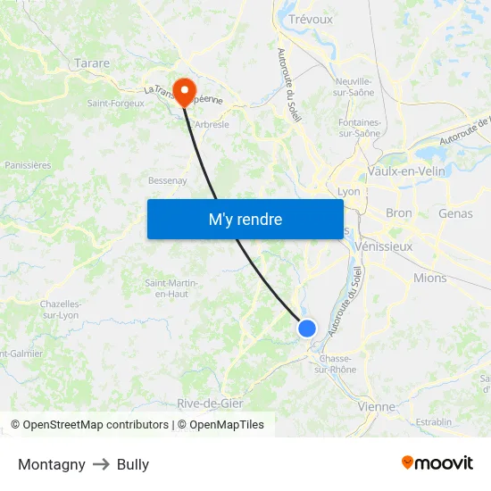 Montagny to Bully map
