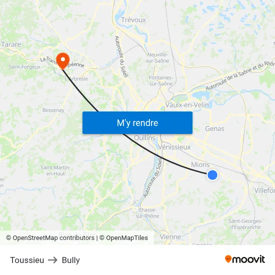 Toussieu to Bully map