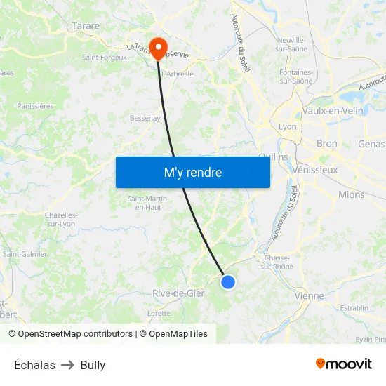 Échalas to Bully map