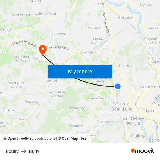 Écully to Bully map