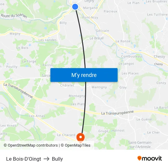Le Bois-D'Oingt to Bully map