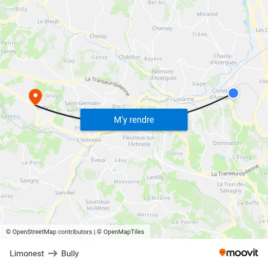 Limonest to Bully map