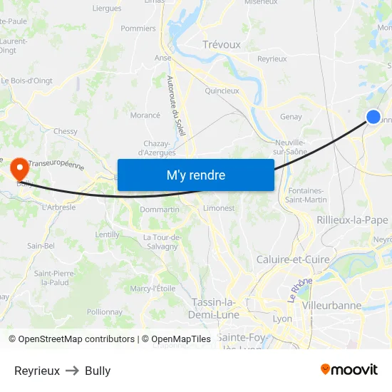 Reyrieux to Bully map