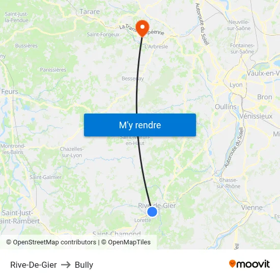Rive-De-Gier to Bully map