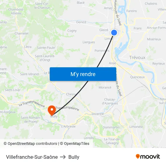 Villefranche-Sur-Saône to Bully map