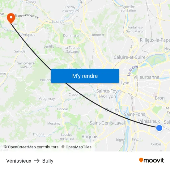 Vénissieux to Bully map