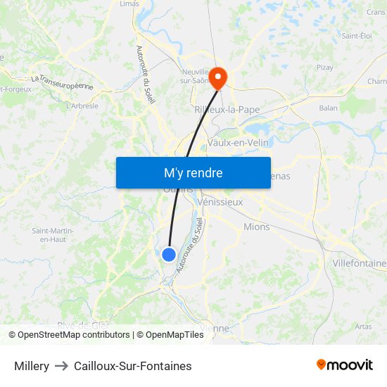 Millery to Cailloux-Sur-Fontaines map
