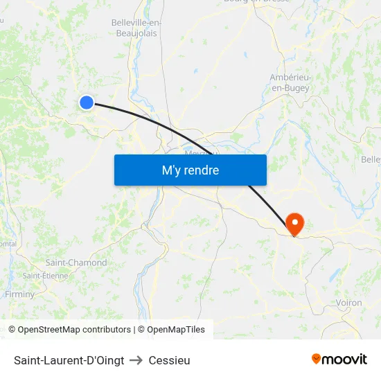 Saint-Laurent-D'Oingt to Cessieu map