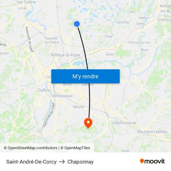 Saint-André-De-Corcy to Chaponnay map