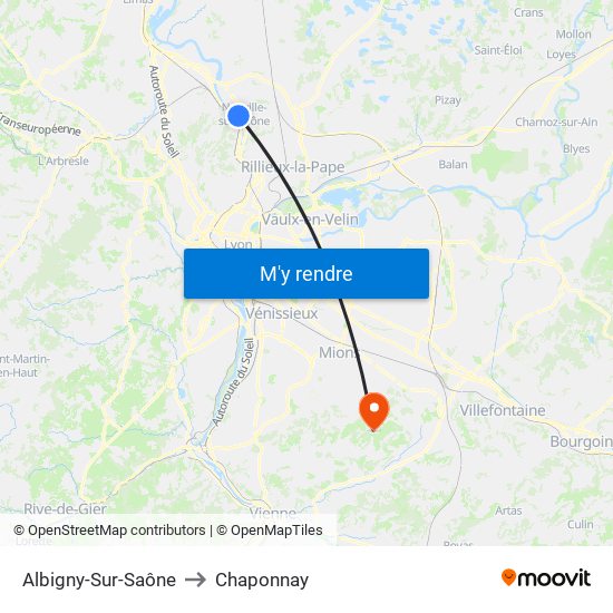 Albigny-Sur-Saône to Chaponnay map