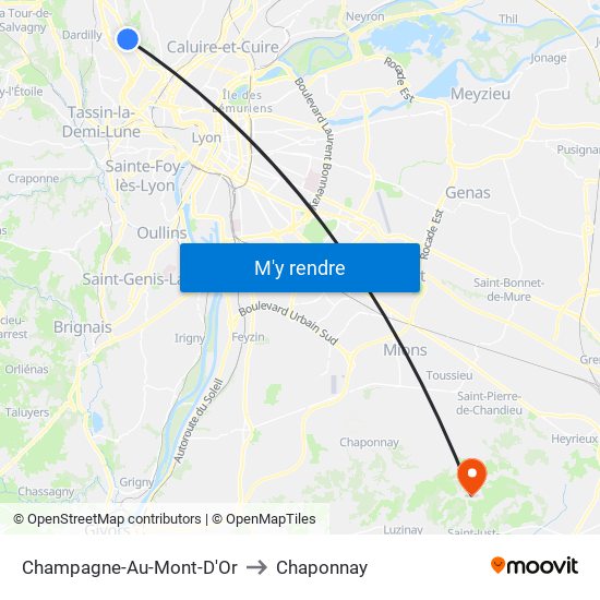 Champagne-Au-Mont-D'Or to Chaponnay map