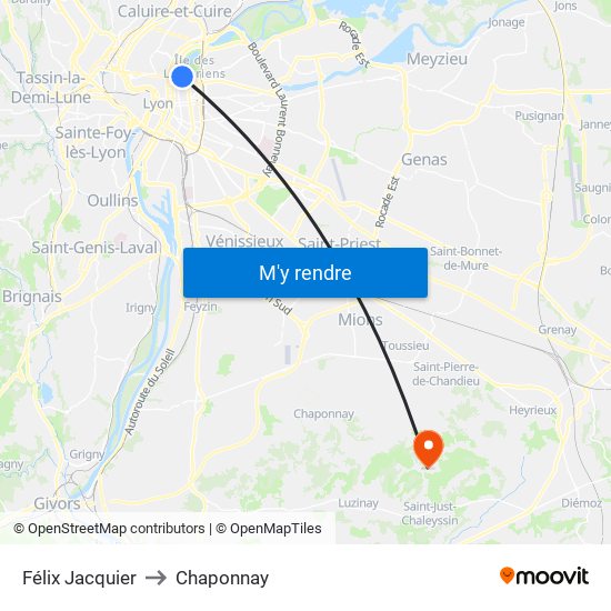 Félix Jacquier to Chaponnay map