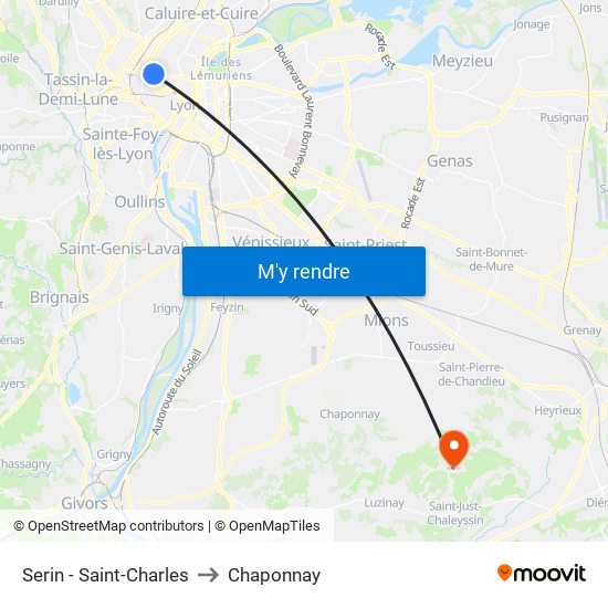 Serin - Saint-Charles to Chaponnay map