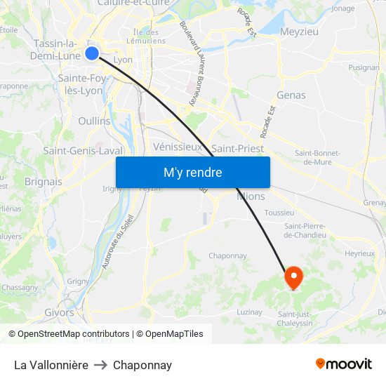 La Vallonnière to Chaponnay map