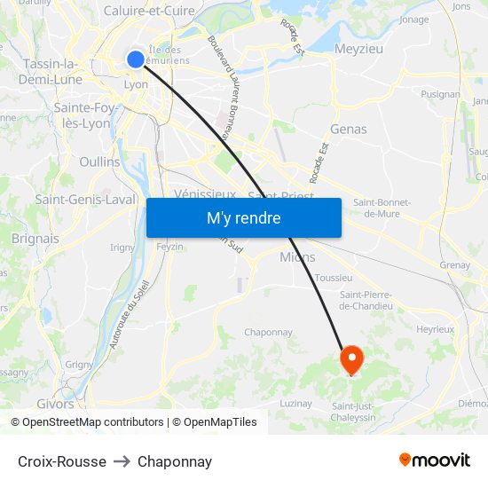 Croix-Rousse to Chaponnay map