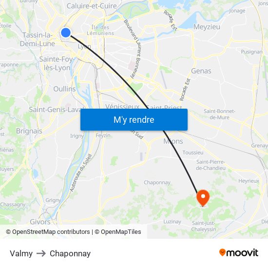 Valmy to Chaponnay map