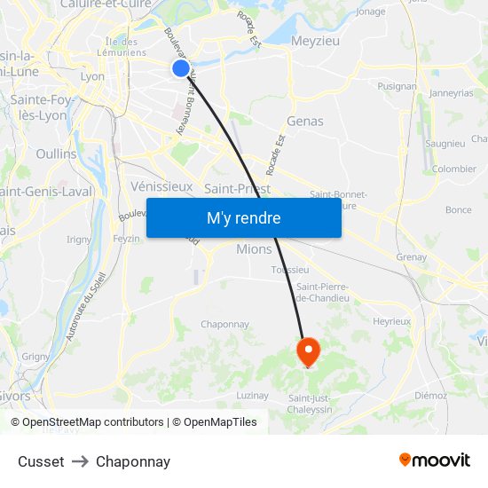 Cusset to Chaponnay map