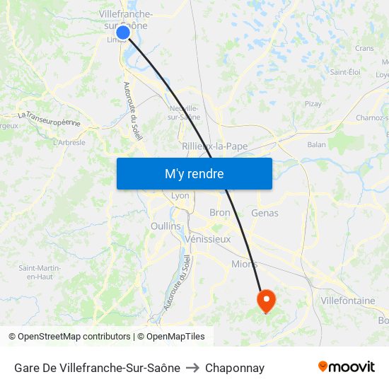 Gare De Villefranche-Sur-Saône to Chaponnay map